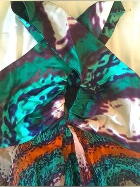 Mango Silk Teal Purple Printed Dress